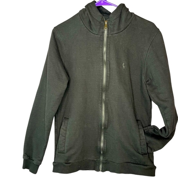 Polo‎ Ralph Lauren Classic Preppy Zip Up Fleece Black Embroidered Pony Hoodie L - Picture 1 of 7